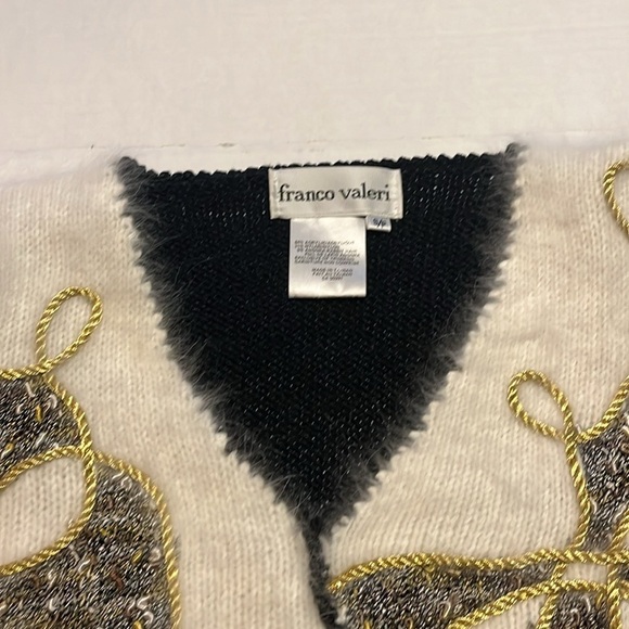 VTG-80’s-Franco Valeri-S-black/white/gold-Angora, V-neck, long sleeve, sweater. - Picture 6 of 14